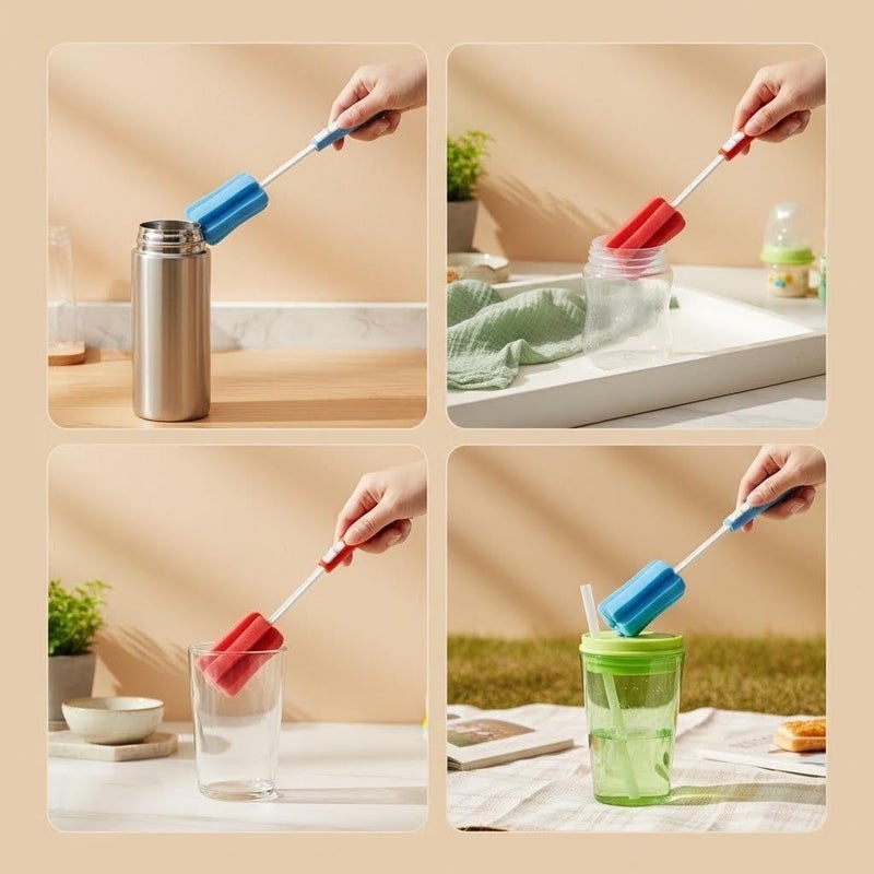 VASANA 3PCS Adjustable Sponge Cleaning Brush Bottle Cleaning Brush with Plastic Long Handle Cup Cleaner for Coffee Glasses Pot Milk Cup Mugs - Image 5