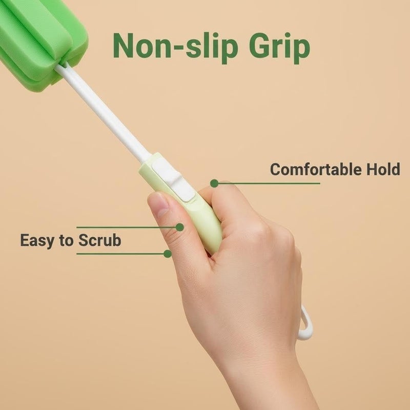 VASANA 3PCS Adjustable Sponge Cleaning Brush Bottle Cleaning Brush with Plastic Long Handle Cup Cleaner for Coffee Glasses Pot Milk Cup Mugs - Image 4