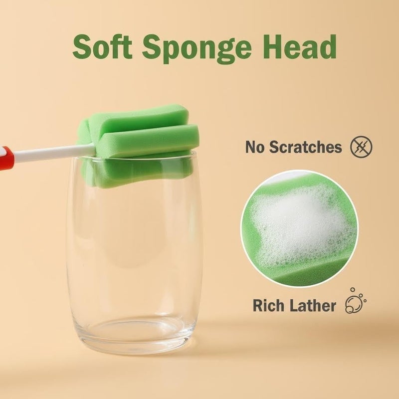 VASANA 3PCS Adjustable Sponge Cleaning Brush Bottle Cleaning Brush with Plastic Long Handle Cup Cleaner for Coffee Glasses Pot Milk Cup Mugs - Image 3