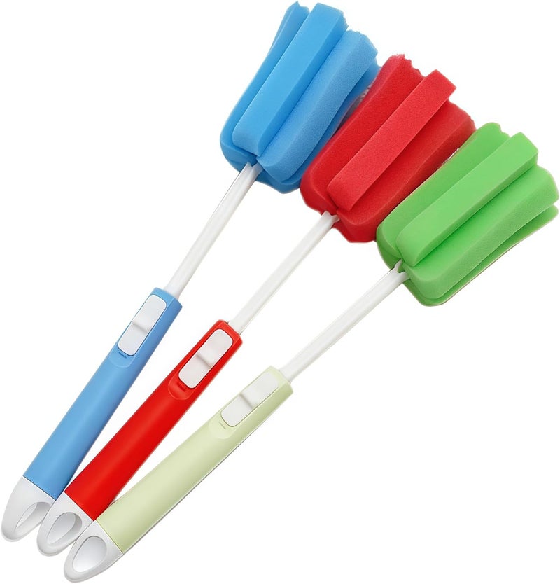 VASANA 3PCS Adjustable Sponge Cleaning Brush Bottle Cleaning Brush with Plastic Long Handle Cup Cleaner for Coffee Glasses Pot Milk Cup Mugs - Image 1