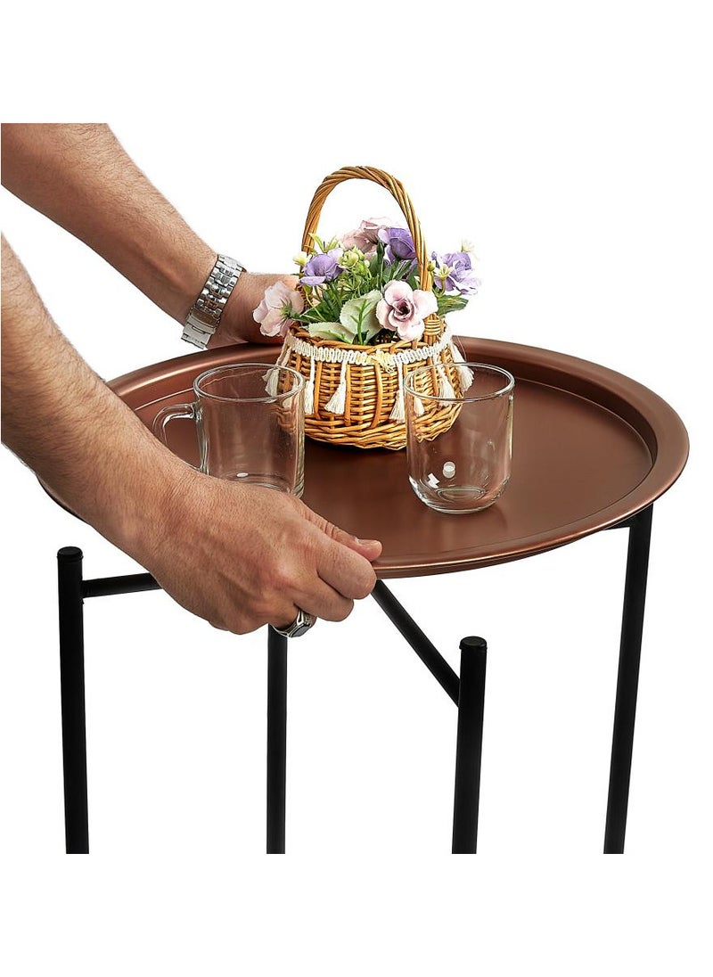 FOLDABLE METAL TABLE CONSISTS OF ROUND TRAY AND BLACK STAND FOR THE LIVING ROOM (DIAMETER 46CM, HEIGHT 51CM) METALLIC GOLD COLOR - pzsku/ZAD4A0EFC63DCA5C41E7DZ/45/_/1716203514/394bf1e2-c434-4dfe-b748-987e8e1499b1