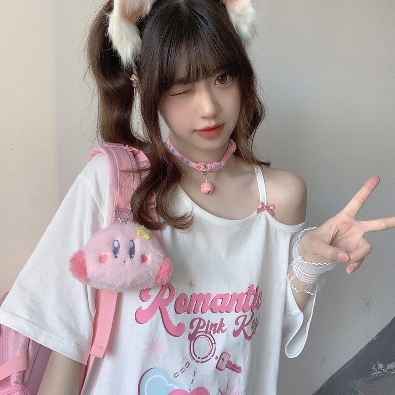 Black And White Off-Shoulder Short-Sleeved T-Shirt Women'S Summer Japanese Soft Girl Jk Top Cute Sweet Cool Harajuku Ins Trendy - Image 4