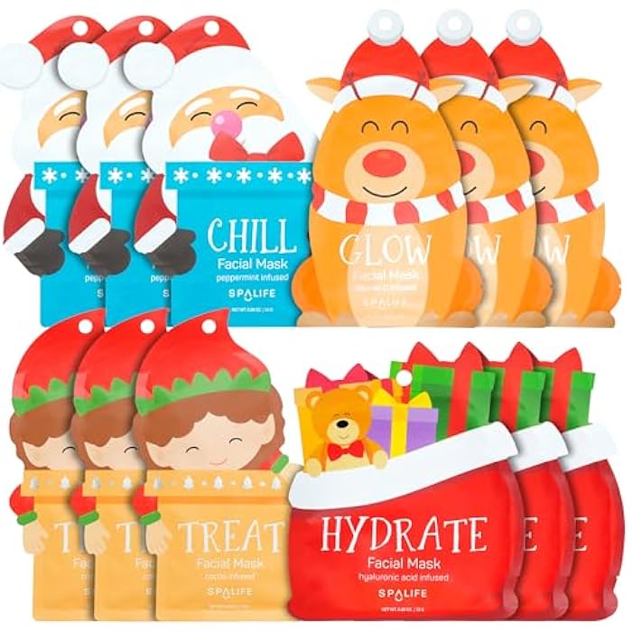 SpaLife Beauty Santa’s Squad 2025 Christmas Face Mask Bundle | Korean Facial Masks | Hydrating, Soothing, Complexion Enhancing and Firming Sheet Mask Set | Christmas Gifts for Women | 12 Pack - Image 1