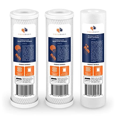 Aquaboon 5 Micron 10 x 2.5 House Water Filters Cartridges Set of 3 | Sediment & Carbon Filter Replacements Compatible with WHKF-WHWC, P5, WHKF-GD05 - Image 1