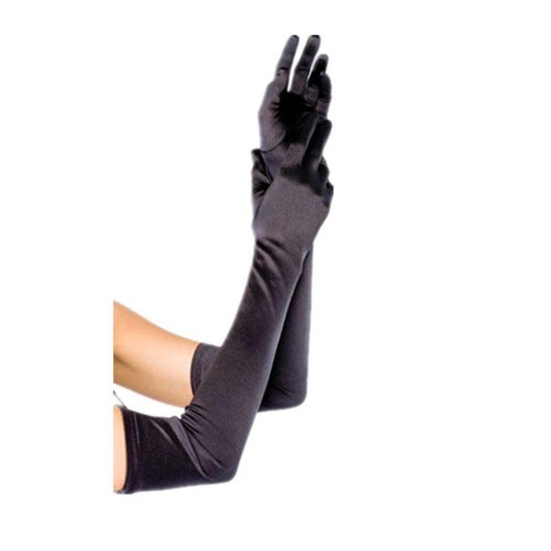 DreamHigh Womens 22 inches Finger Mittens Over Elbow Long Black/White Evening Gloves-Black - Image 4