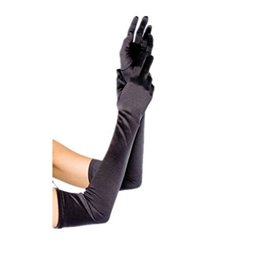 DreamHigh Womens 22 inches Finger Mittens Over Elbow Long Black/White Evening Gloves-Black - Image 1