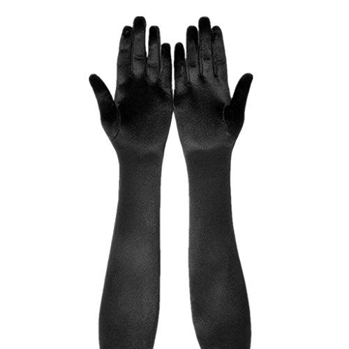 DreamHigh Womens 22 inches Finger Mittens Over Elbow Long Black/White Evening Gloves-Black - Image 2