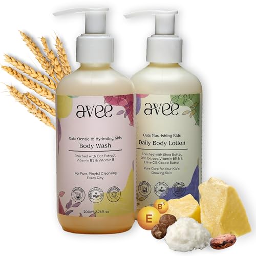 Avee Kids Body care for 5 to 12 Years | Moisturizing Body Wash & Nourishing Lotion | For soft & Glowing skin | Oats, Vitamins B5 & E, Shea & Cocoa Butter | No Parabens & Sulphates (Pack of 2) - Image 1