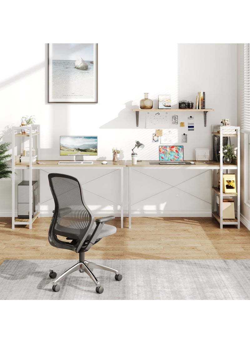 Computer Desk with 4 Tiers Shelves, Study Computer Table with Bookshelf for Home Office Workstation, Study Desk for Small Space, Industrial Modern Style(White) 47.24x21.65 inch