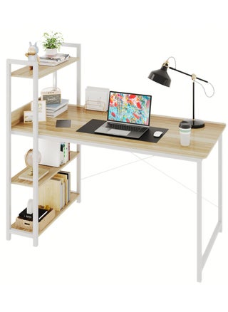 Computer Desk with 4 Tiers Shelves, Study Computer Table with Bookshelf for Home Office Workstation, Study Desk for Small Space, Industrial Modern Style(White) 47.24x21.65 inch - pzsku/ZAD4A4594BF1206743CFDZ/45/_/1712562549/6f511e58-6b9e-4372-965f-9fc7e686d25d