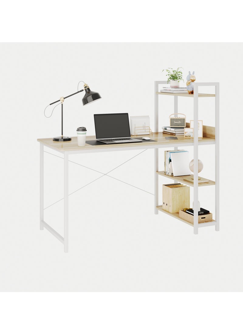 Computer Desk with 4 Tiers Shelves, Study Computer Table with Bookshelf for Home Office Workstation, Study Desk for Small Space, Industrial Modern Style(White) 47.24x21.65 inch