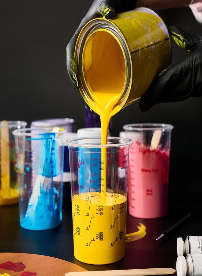 Lilymicky 100 Pack Plastic Mixing Cups, 20 oz (600ml), Disposable Measuring Cups with 50 Wooden Mixing Sticks, Measurement ratios: 2:1, 3:1, 4:1, Suitable for Epoxy Resin, Liquid Measuring, and Paint - Image 3