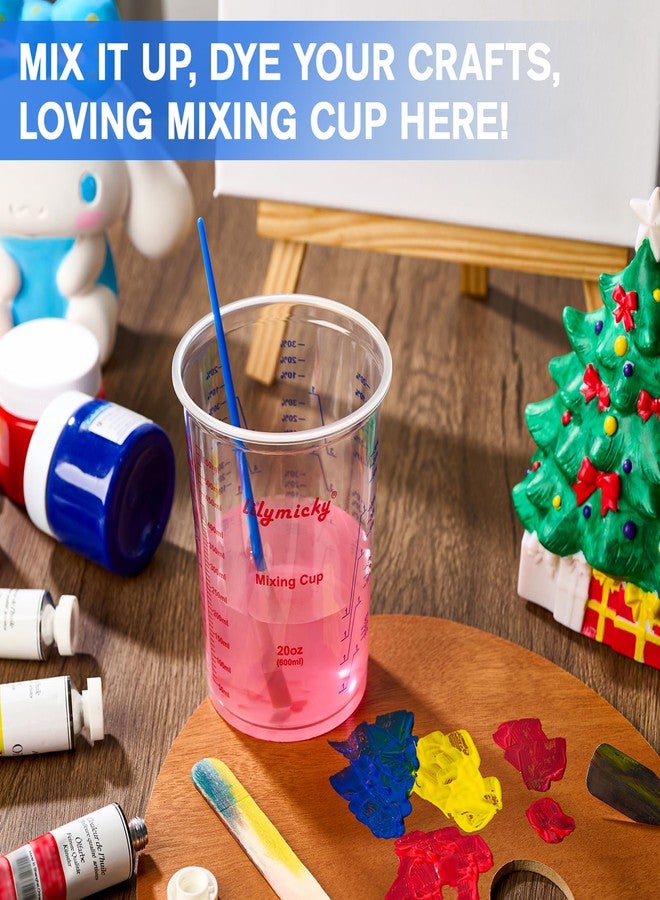 Lilymicky 100 Pack Plastic Mixing Cups, 20 oz (600ml), Disposable Measuring Cups with 50 Wooden Mixing Sticks, Measurement ratios: 2:1, 3:1, 4:1, Suitable for Epoxy Resin, Liquid Measuring, and Paint - Image 5