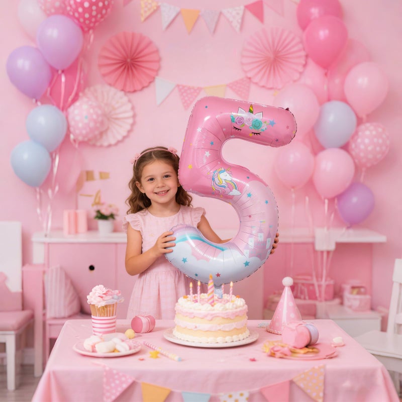 Lcoor Unicorn Birthday Decorations, 40inch Unicorn Number 5 Balloons for Rainbow Unicorn Party Supplies (5) - Image 5