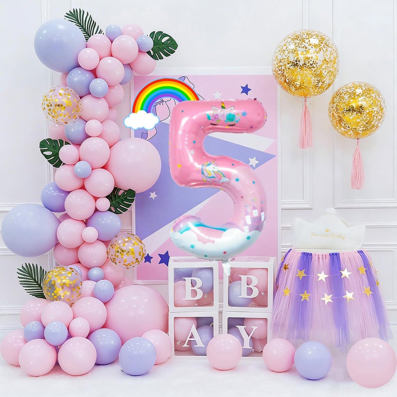 Lcoor Unicorn Birthday Decorations, 40inch Unicorn Number 5 Balloons for Rainbow Unicorn Party Supplies (5) - Image 4