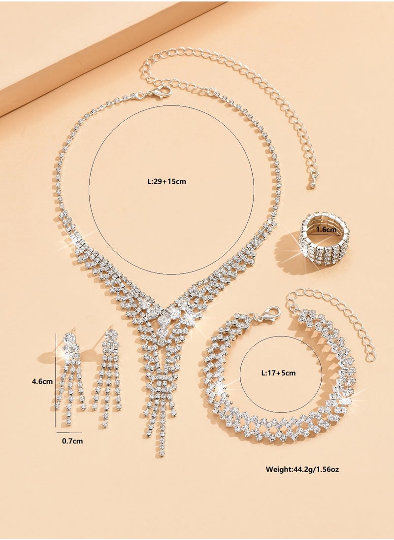 Miluraining - 4Pcs Jewelry Set With Necklace Bracelet and Earrings, Full Rhinestone V Neck Necklace and Crystal Earrings, Party Wedding dress Accessories, Bridal Bridesmaid Costume,Jewelry Set for Women and Girls - Image 1