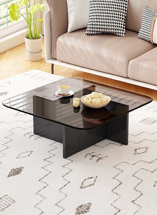 رافين متعددة الوظائف الحديثة الحد الأدنى تصميم الزجاج العلوي دائم الشكل الهندسي إطار خشبي طاولة القهوة طاولة مركزية لغرفة المعيشة غرفة نوم أثاث المكاتب المنزلية 70x70x30 سم - Image 1