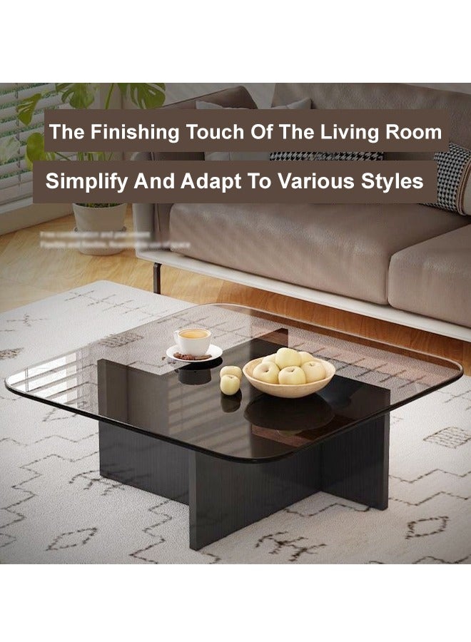 رافين متعددة الوظائف الحديثة الحد الأدنى تصميم الزجاج العلوي دائم الشكل الهندسي إطار خشبي طاولة القهوة طاولة مركزية لغرفة المعيشة غرفة نوم أثاث المكاتب المنزلية 70x70x30 سم - Image 4