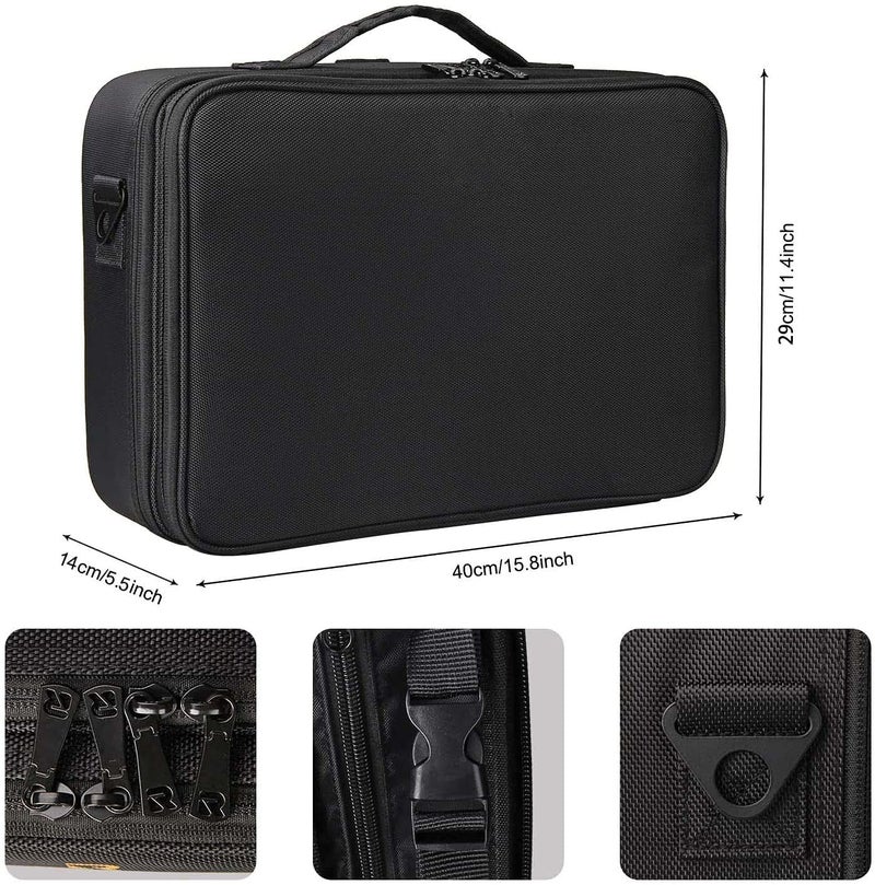 APOPHIS Makeup Organizer Bag for Women Girls Bride Travel Cosmetic Kit Storage Organiser Toiletry Vanity Box with Adjustable Compartment 26l x 23b x 9h cm Black Black Large 40L x 29B x 14H cm - Image 2