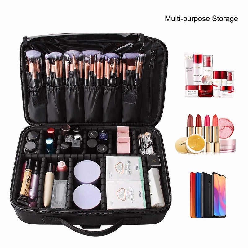 APOPHIS Makeup Organizer Bag for Women Girls Bride Travel Cosmetic Kit Storage Organiser Toiletry Vanity Box with Adjustable Compartment 26l x 23b x 9h cm Black Black Large 40L x 29B x 14H cm - Image 3