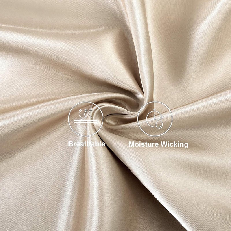 Satin Bed Sheets Set, 4 Pieces Cooling Soft and Wrinkle Hotel Luxury Silky Bedding Set, King Size, Khaki - Image 2