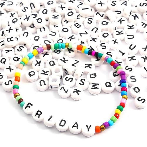 Tdas 750 Pieces Round Acrylic Alphabet Letter Beads A-Z Mixed Plastic Shape Loose Beads for DIY Jewellery Making Bracelets Necklaces Key Chains for Arts Crafts Supplies (White-Black) - Image 4