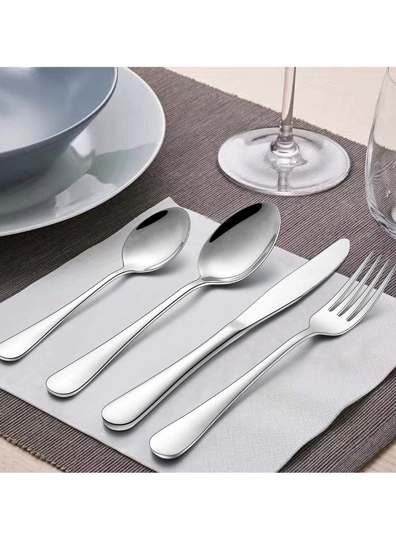 هويتك مجموعة أدوات مائدة فاخرة من الفولاذ المقاوم للصدأ مكونة من 24 قطعة من الملاعق والشوك والسكاكين، باللون الفضي - Image 2