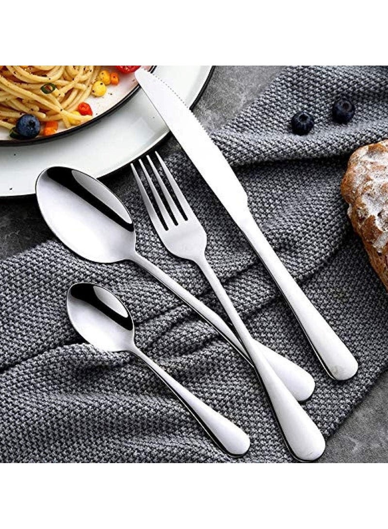 هويتك مجموعة أدوات مائدة فاخرة من الفولاذ المقاوم للصدأ مكونة من 24 قطعة من الملاعق والشوك والسكاكين، باللون الفضي - Image 4