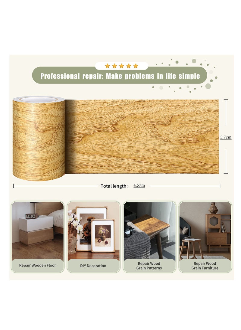 Excefore شريط إصلاح حبيبات الخشب، 2 بكرة، رقعة إصلاح حبيبات الخشب ذاتية اللصق للطاولات، شريط أرضيات أبواب الأثاث متعدد الاستخدامات مقاوم للماء للمطبخ، ديكور غرفة المعيشة (بلوط طبيعي) - Image 2