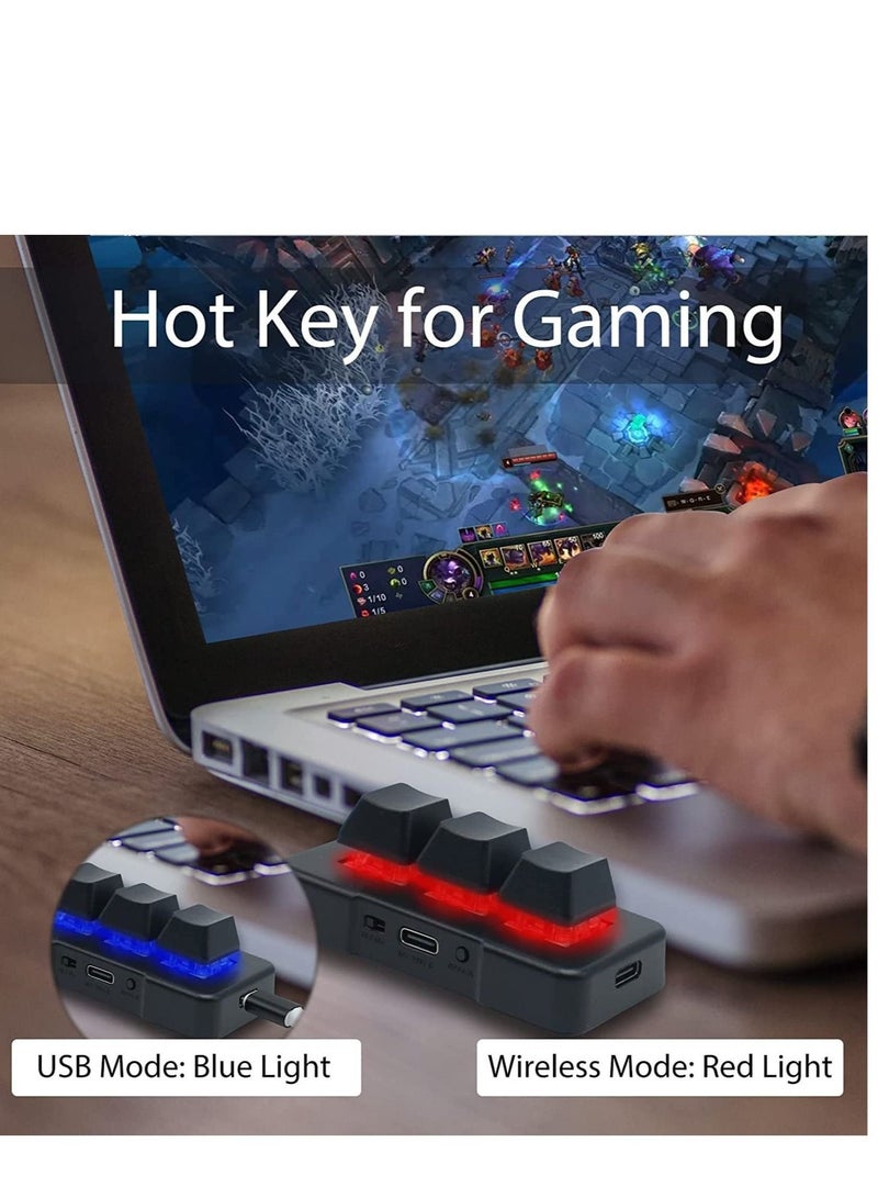 Captaintech 3-Key Mini Keypad, Wireless USB 2 in 1Mechanical Gaming Keyboard Programming Macro with Software One-Handed OSU HID Standard Keyboar for Gaming(Black) - Image 2
