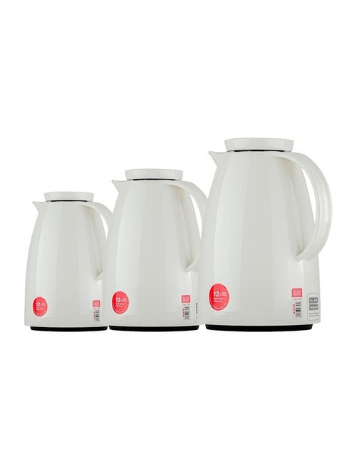 Bright white Basurrah tea thermos set, 3 pieces, size 1.5 - 1 - 0.5 litres