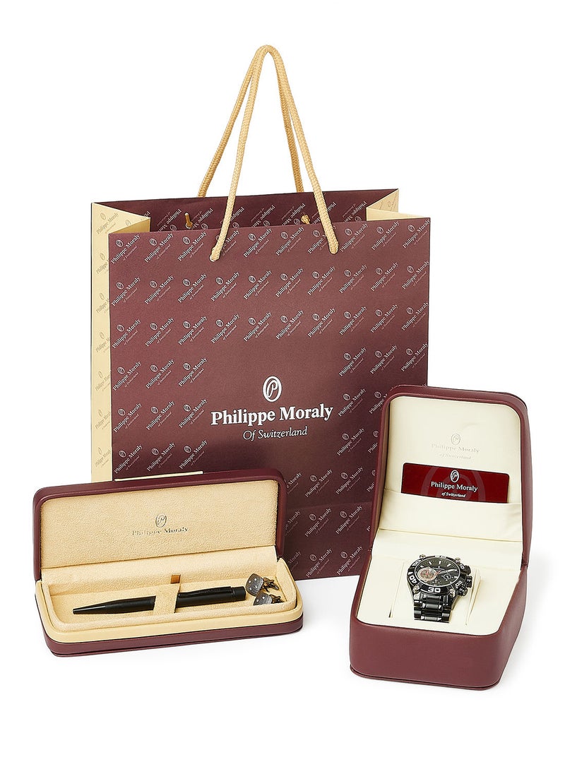 Philippe Moraly of Switzerland - Gift Set Watch, Pen And Cufflinks MC13331010084B - 45.8mm - Black - Image 1