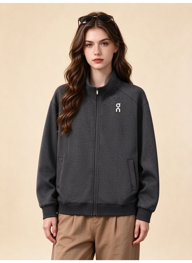On Running Unisex Stand Collar Full-Zip Jacket, Dark Grey - Image 5