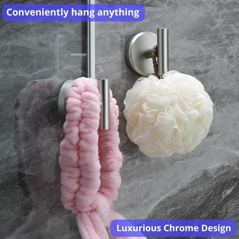 HOME SO Suction Cup Hooks for Shower & Bathroom Towel Holder 2-Pack â€“ Suction Cups Hooks for Hanging Towels, Robes, & Coats - Tiles, Glass Door or Mirror â€“ Shower Hooks & Towel Hooks - Nickel T-Shape - Image 2