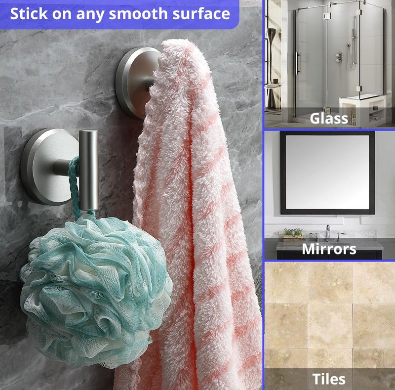 HOME SO Suction Cup Hooks for Shower & Bathroom Towel Holder 2-Pack â€“ Suction Cups Hooks for Hanging Towels, Robes, & Coats - Tiles, Glass Door or Mirror â€“ Shower Hooks & Towel Hooks - Nickel T-Shape - Image 3