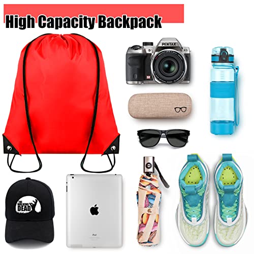 Grneric Drawstring Backpack Bulk 100Pcs Cinch Bag, Polyester Drawstring Bags for Gym Beach Sports Short Trip Party (Red) - Image 3