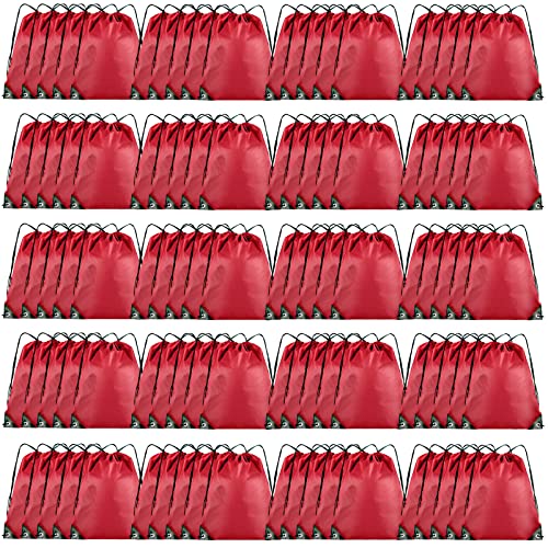 Grneric Drawstring Backpack Bulk 100Pcs Cinch Bag, Polyester Drawstring Bags for Gym Beach Sports Short Trip Party (Red) - Image 1
