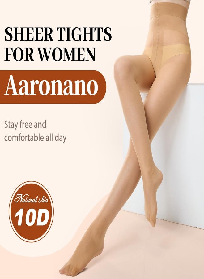 Aaronano 2 Pairs T-Crotch Rip Resistant High Waist Pantyhose with Reinforced Toes, 10 Denier Ultra Thin Sheer Tights for Women Natural Skin - Image 2