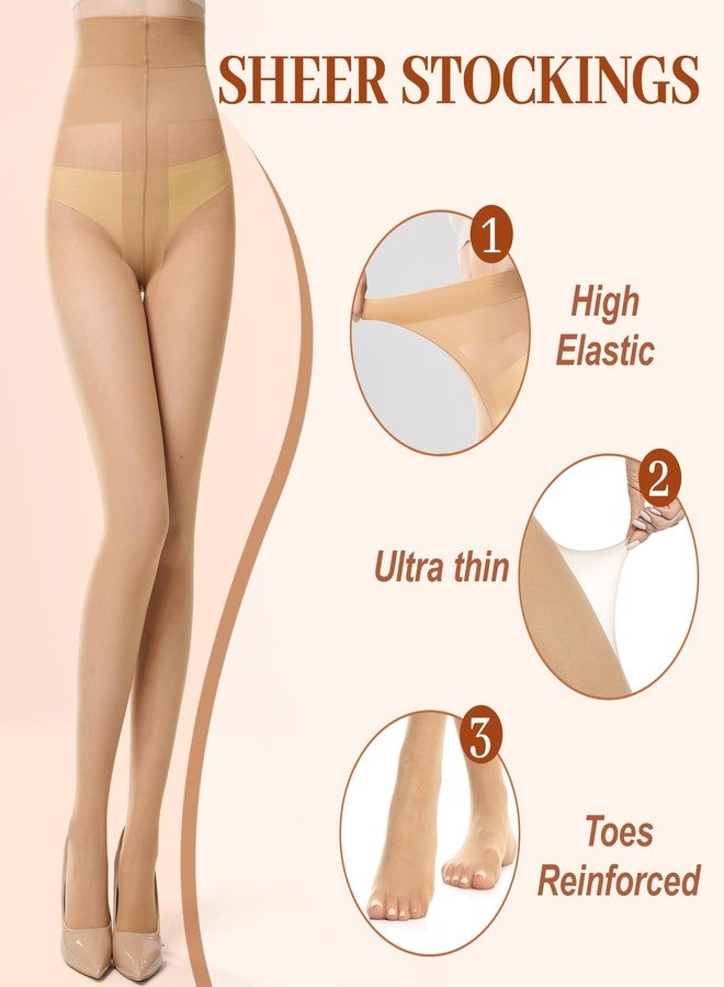 Aaronano 2 Pairs T-Crotch Rip Resistant High Waist Pantyhose with Reinforced Toes, 10 Denier Ultra Thin Sheer Tights for Women Natural Skin - Image 4