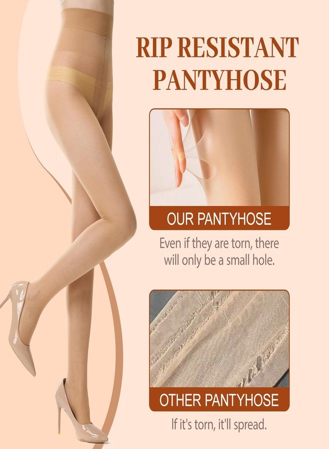 Aaronano 2 Pairs T-Crotch Rip Resistant High Waist Pantyhose with Reinforced Toes, 10 Denier Ultra Thin Sheer Tights for Women Natural Skin - Image 3