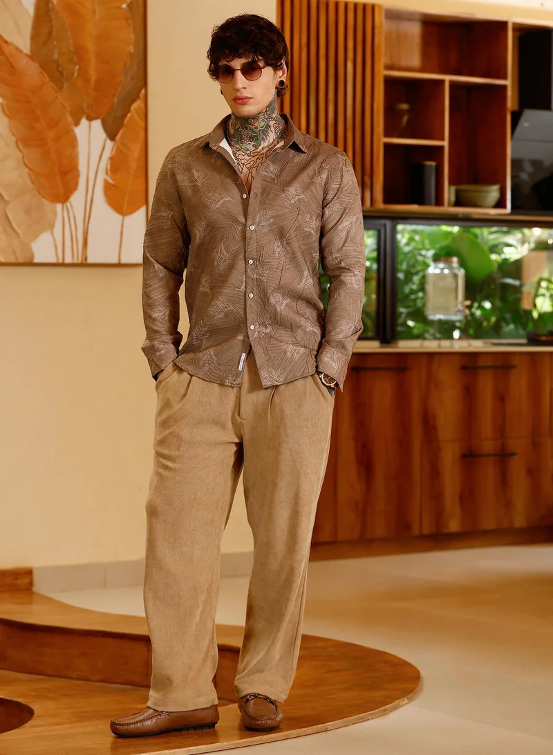 CAHOOT  Men's Ash Brown Twig-Imprint Foliage-Tactile Shirt for Men | Best Price UAE