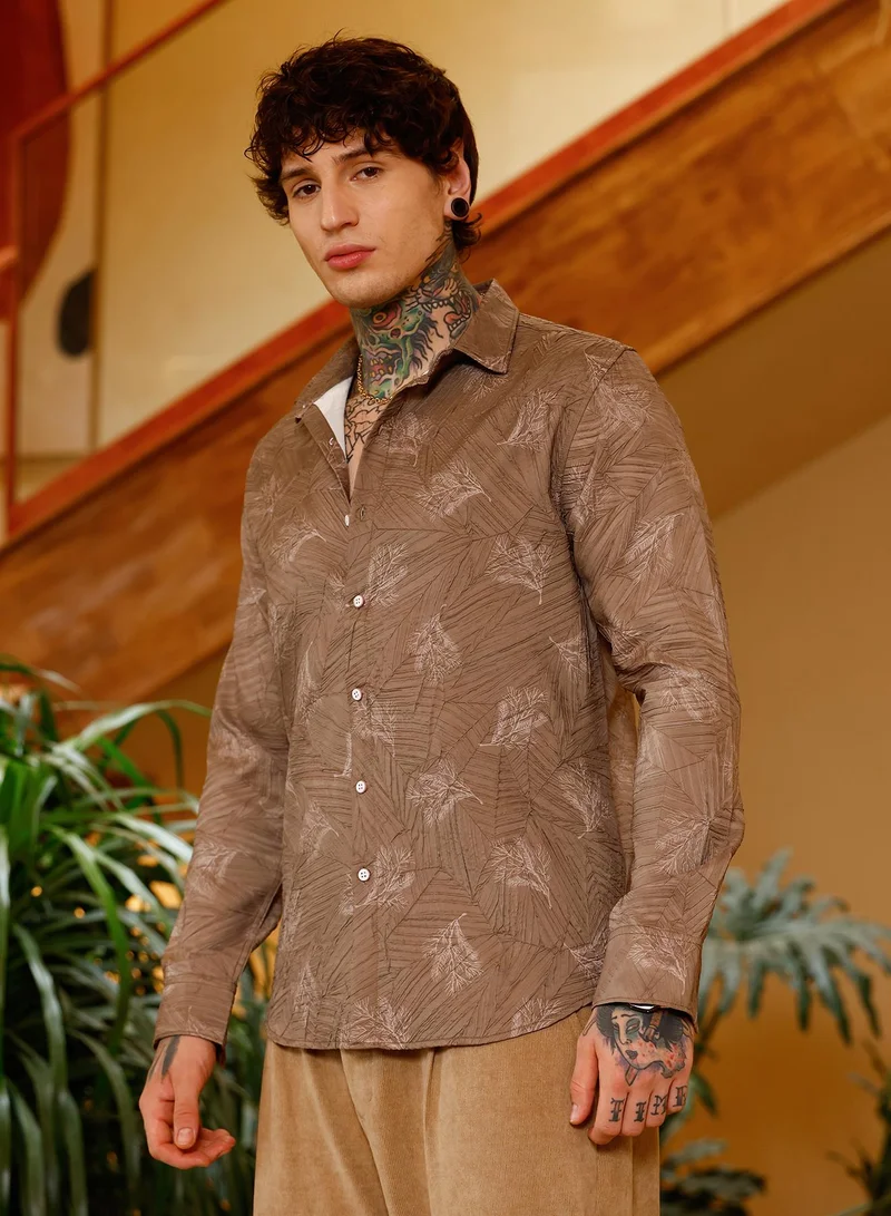 CAHOOT  Men's Ash Brown Twig-Imprint Foliage-Tactile Shirt for Men | Best Price UAE