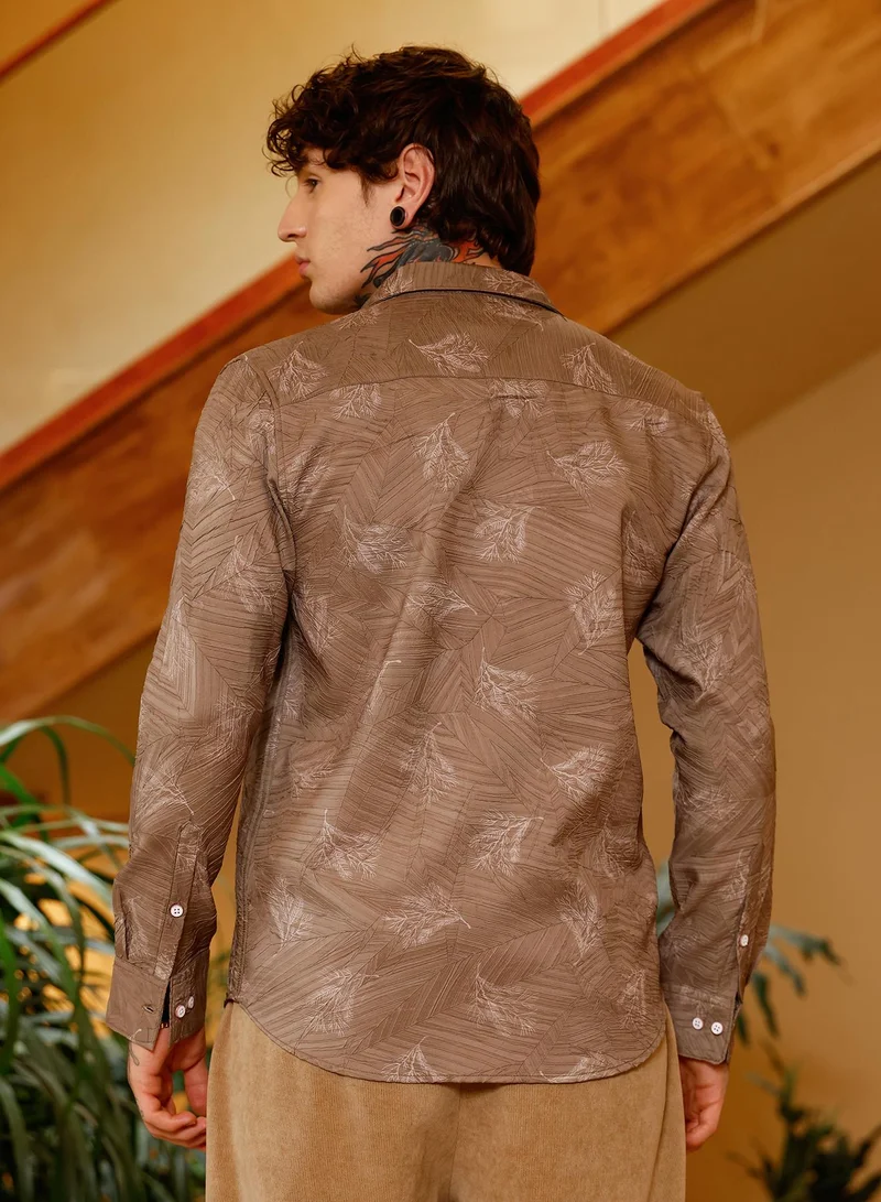 CAHOOT  Men's Ash Brown Twig-Imprint Foliage-Tactile Shirt for Men | Best Price UAE