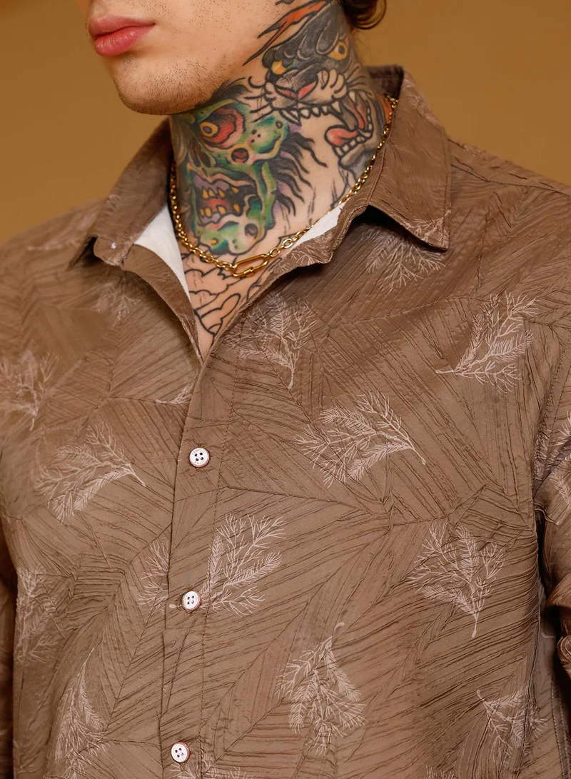 CAHOOT  Men's Ash Brown Twig-Imprint Foliage-Tactile Shirt for Men | Best Price UAE