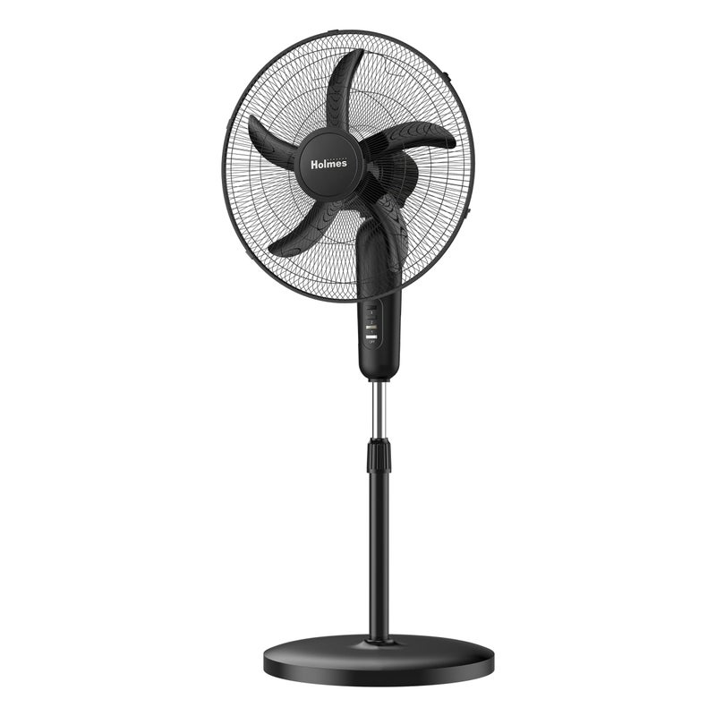 مروحة هولمز 18 بوصة oscillating قائمة 3 سرعات تشغيل هادئ ارتفاع قابل للتعديل 75 درجة اهتزاز 25 درجة ميل 5 شفرات مثالية للمنزل غرفة النوم غرفة المعيشة المكتب الصالة الرياضية والمطبخ باللون الأسود