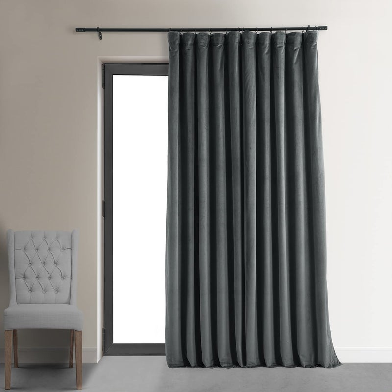 HPD Half Price Drapes HPD Half Price Drapes Signature Velvet Thermal Blackout Curtains for Living Room 120 Inch Long 1 Panel Rod Pocket Insulated Blackout Curtains for Bedroom Window Curtains 100W x 120L Natural Grey 