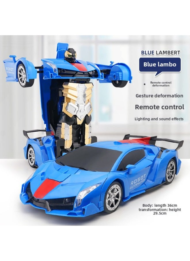 One-key Deformation Remote Control Car 2.4G Gesture Induction King Kong Robot Children's Toy Racing Generation Batch Cross-border-Color:Blue Rambo [remote Deformation + Gesture Induction] 1:12  - Image 1