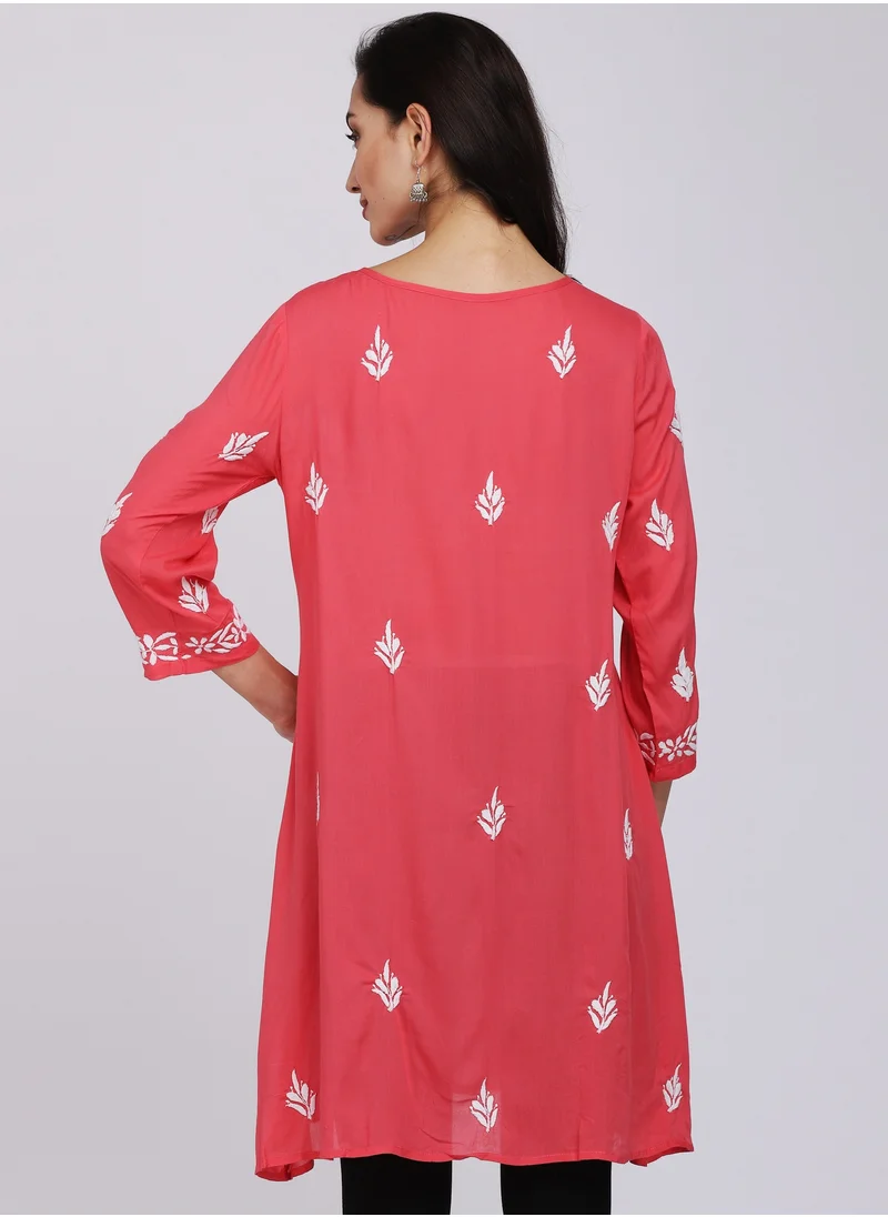 Alaya Chikankari Women Hand Embroidered Cotton A-Line Dress -AL1002