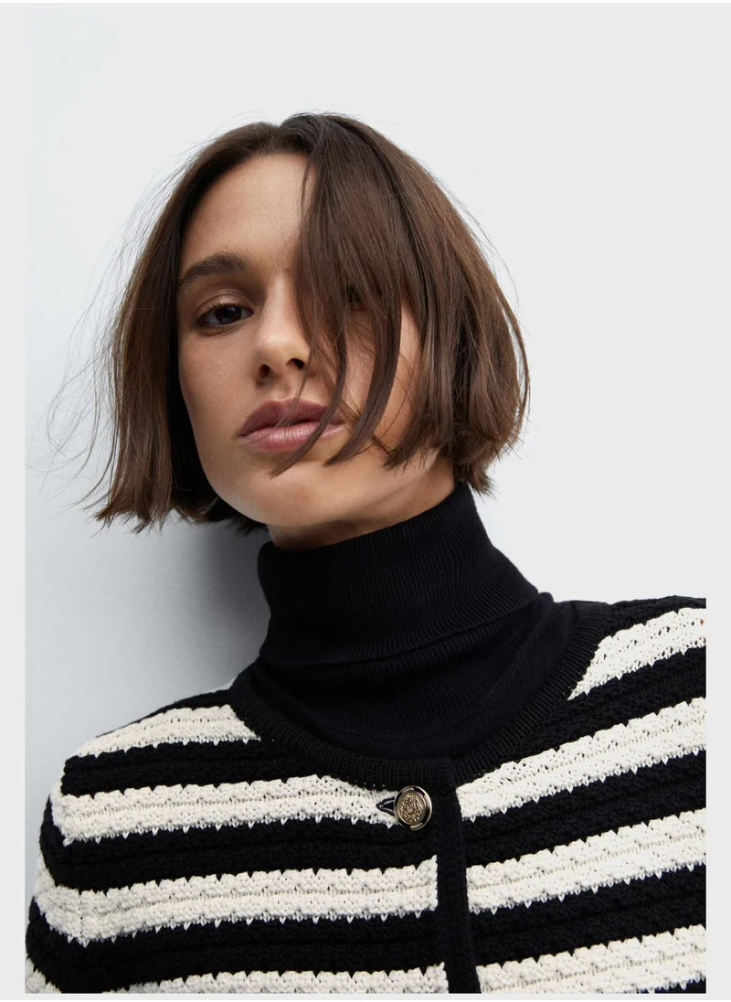 MANGO Button Detail Striped Cardigan