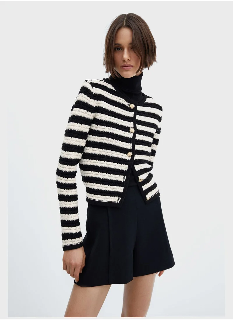 MANGO Button Detail Striped Cardigan